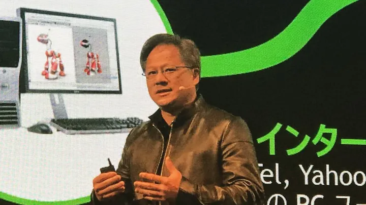 NVIDIA CEO Jensen Huang on stage at GTC Japan, 5 October 2016. Photo by Masaru Kamikura, CC BY 2.0, via Wikimedia Commons.