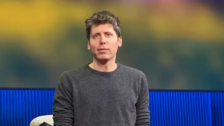 Sam Altman seated on the TED stage in April 2025. Photo by Steve Jurvetson, CC BY 2.0, via Wikimedia Commons.